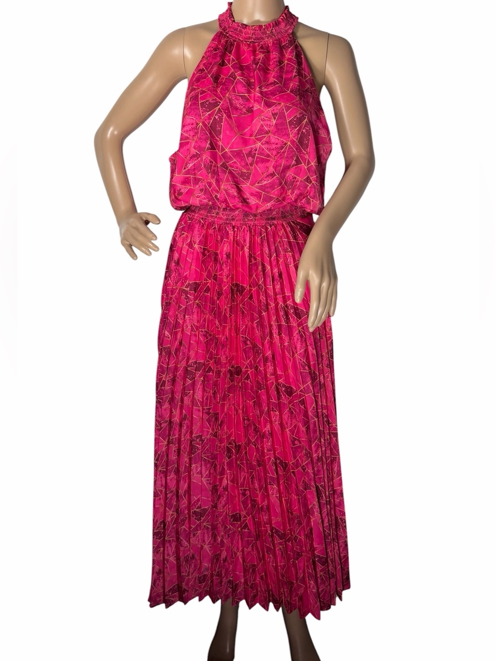 Willa Story NWT Geometric Triangle Print Pleated Sleeveless Maxi Dress SZ Large
